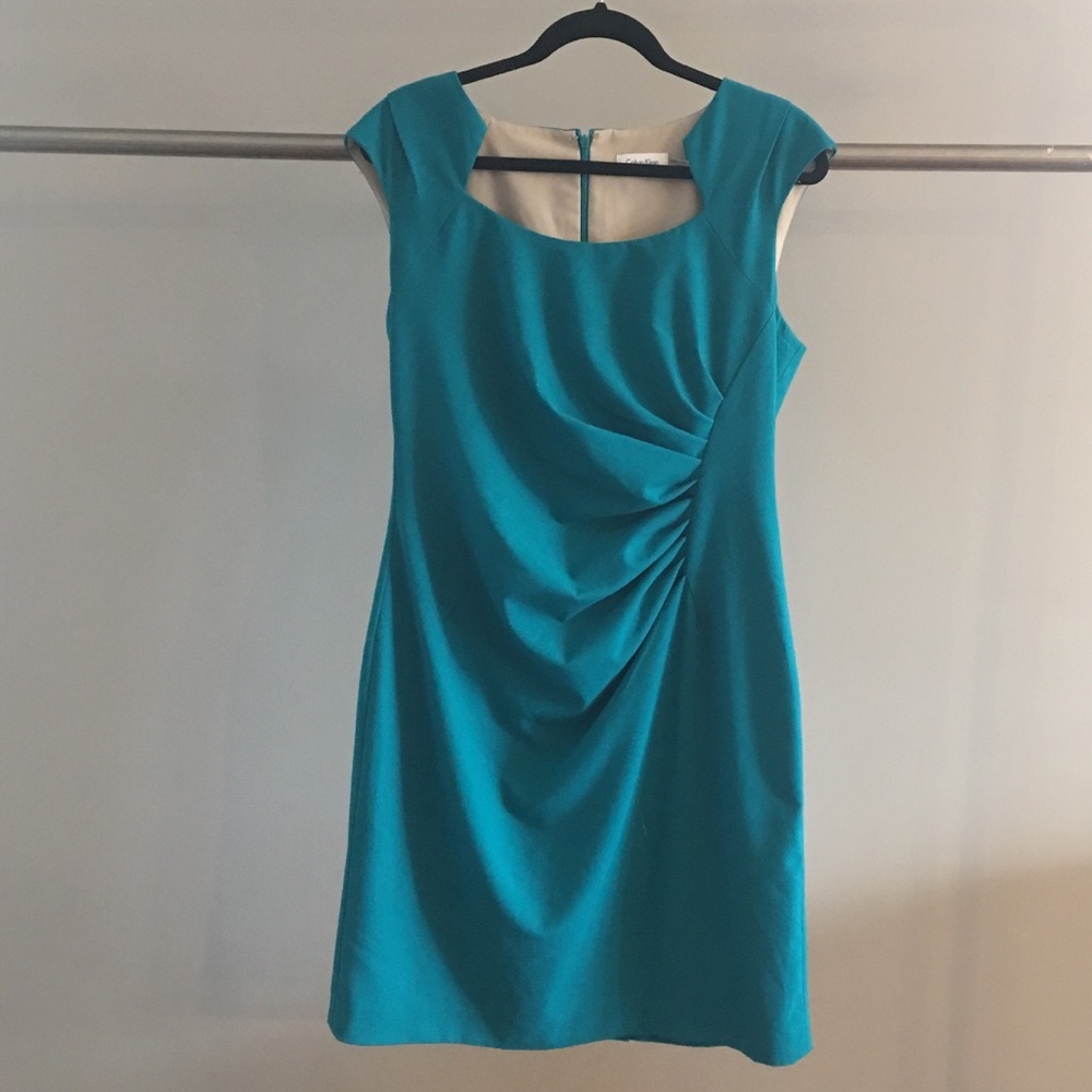 Teal Calvin Klein 16 shift dress cocktail rouched